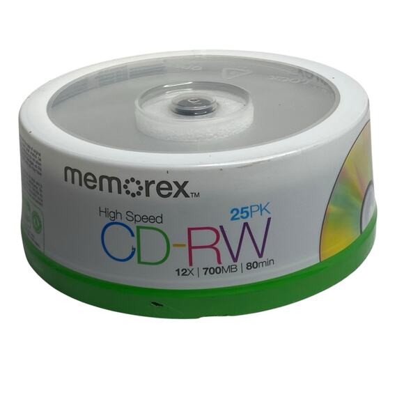 25pk Memorex CD-RW 12X 700MB 80min Blanks Spindle High Speed CD Discs SEALED NOS - Picture 1 of 10